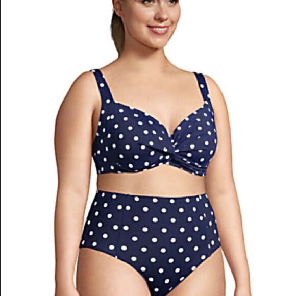 Land’s End Plus Standard twist polkadot bikini top underwire Navy white Various - Picture 10 of 12